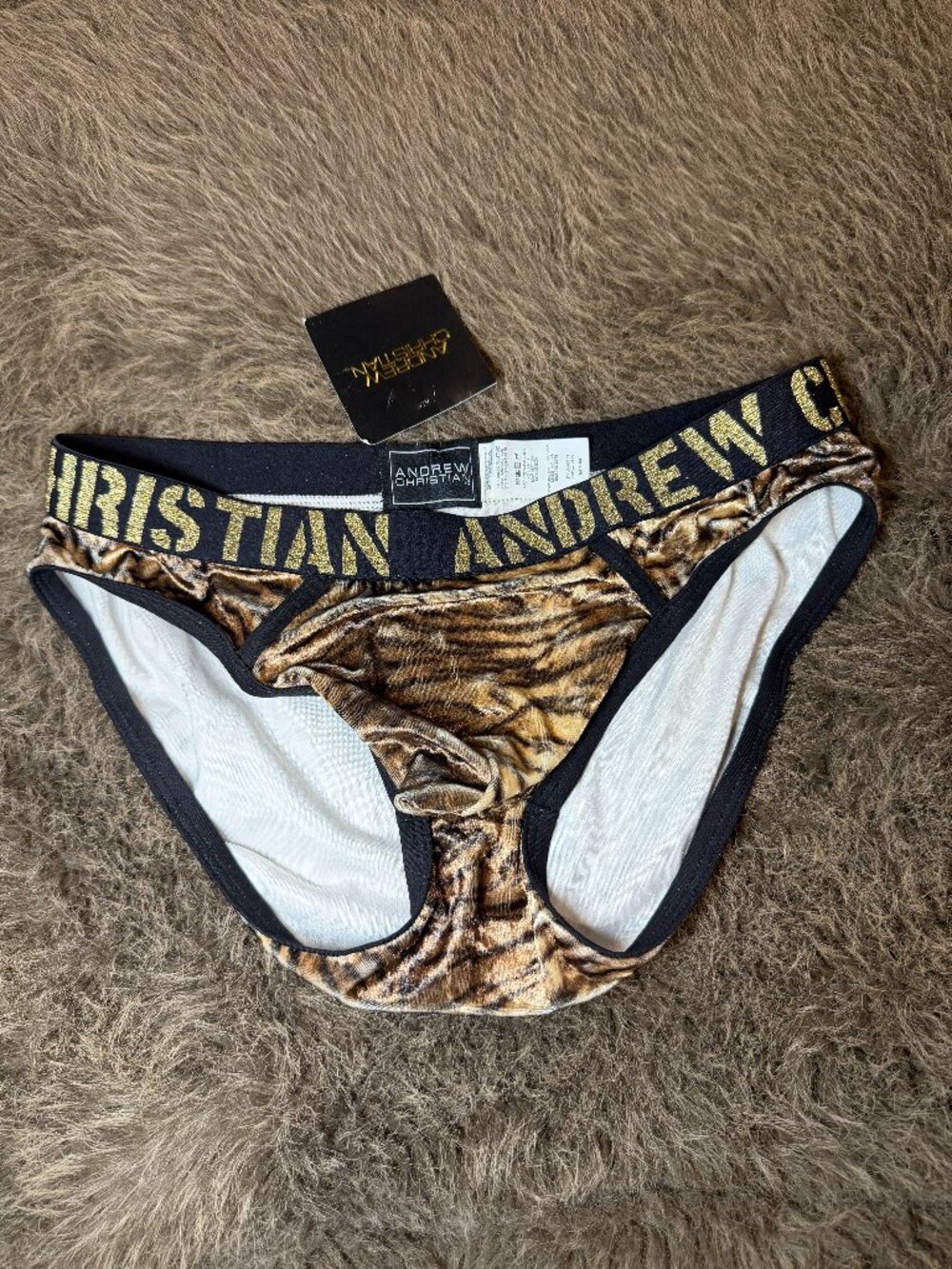 Andrew Christian Men's Gold Brown Animal Print Low Rise Brief Underwear Size Med